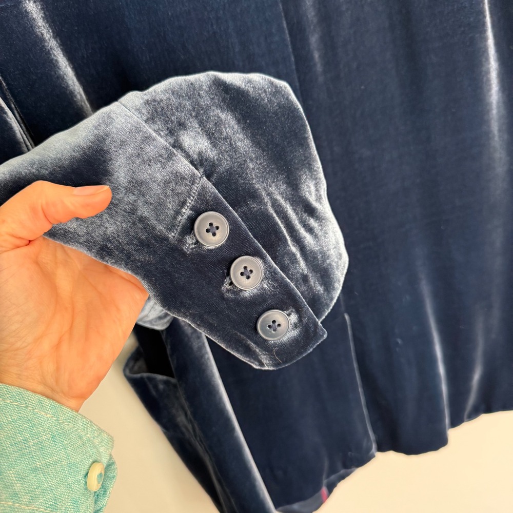 A18 Sundance Taysha Single Breasted Blue Silk Blend Velvet Blazer Jacket Size 8 - Picture 7 of 7